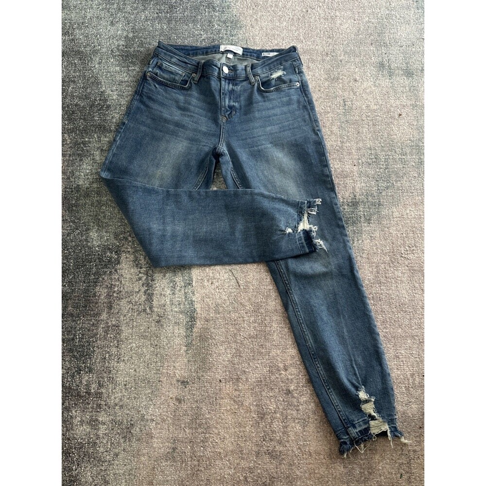 Dear John Blaire Straight Leg Jeans Distressed Frayed Hem Medium Wash Size 27